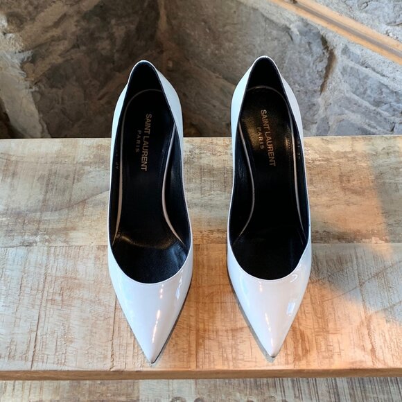 Saint Laurent Paris Ivory Patent Anja 85mm Pumps - Picture 2 of 12